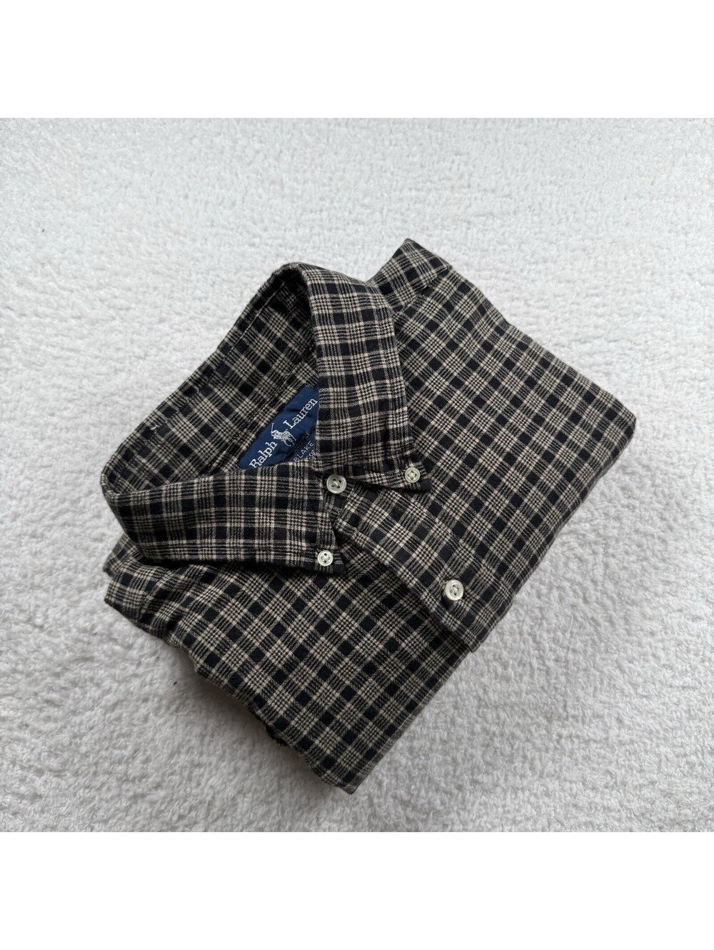 Ralph Lauren Blake Men’s XL Plaid Shirt 100% Cotton Black Tan Button Down
